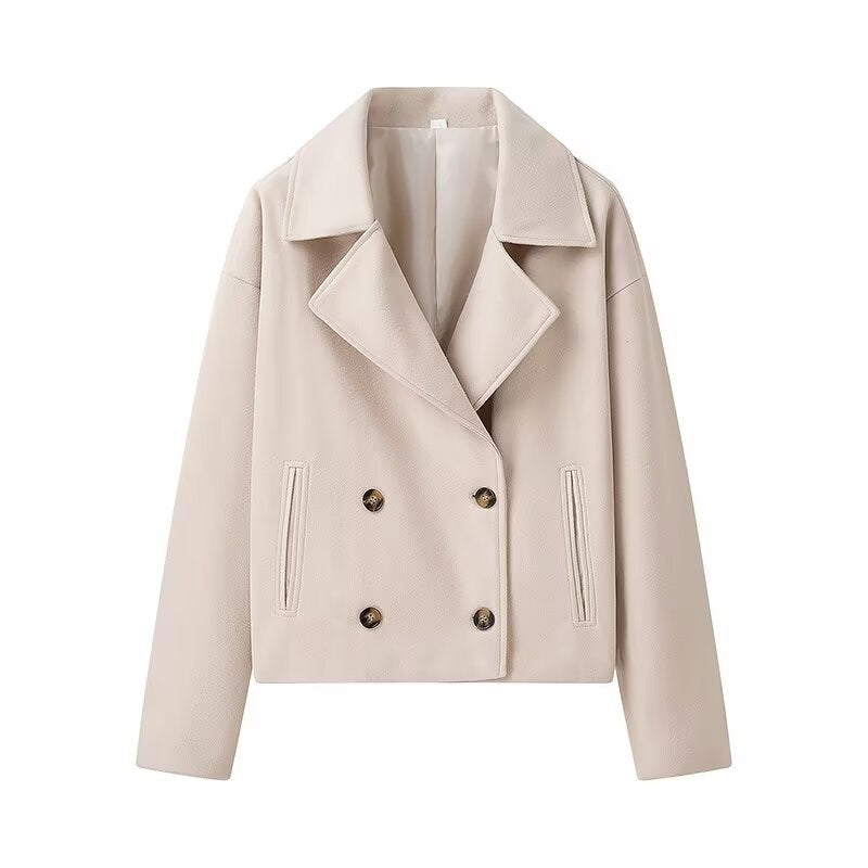 Women's Fashion Casual Polo Collar Double-breasted Woolen Coats