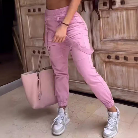 Women's American Retro Pink Figure Flattering Strap Pants