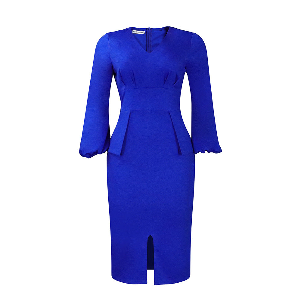 Women's Puff Sleeve Slit Pencil African Dress