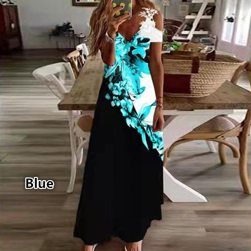 Women's Floral Edge Brace Fashion Printed Loose Dresses