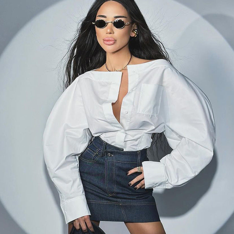 Women's White Shirt Niche Cross Design Long Sleeve Cardigans