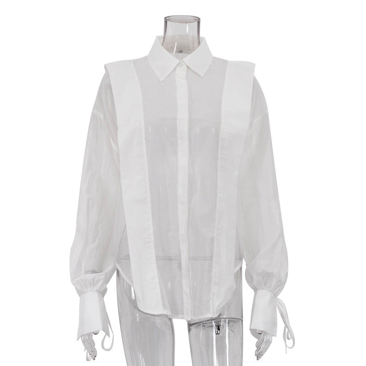 Women's Sun Protection Shirt Design Lapel Lantern Blouses