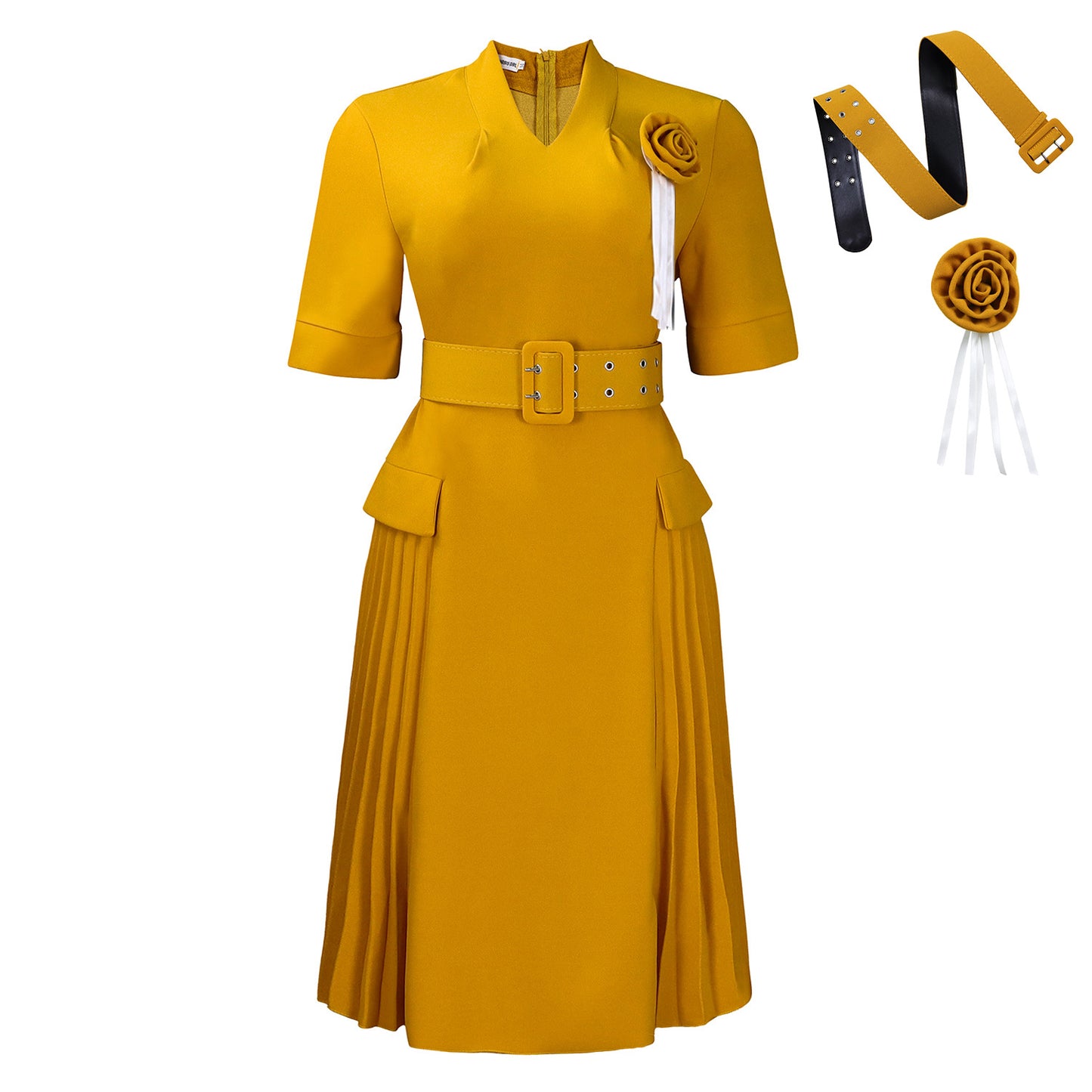 Women's Solid Color Pleated High Waist African Dresses