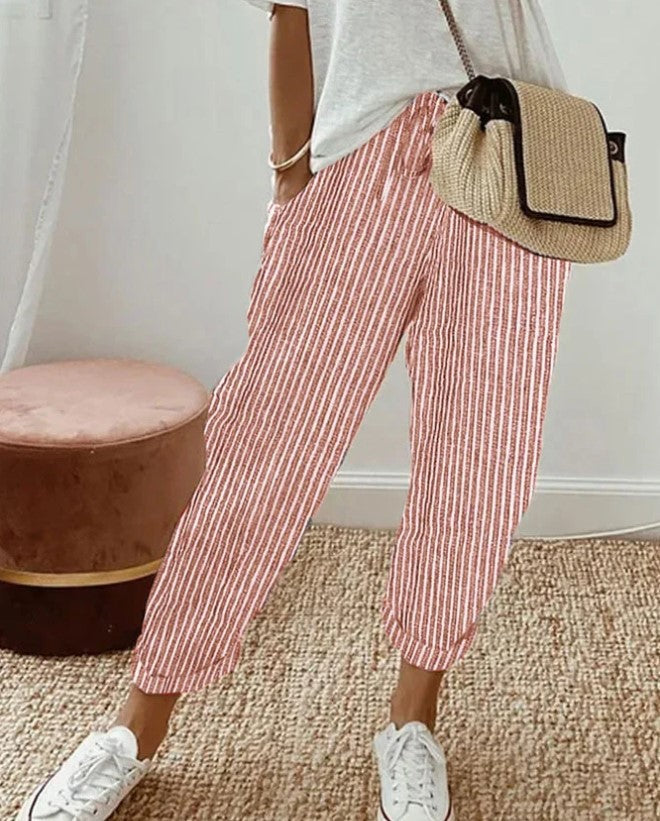 Women's Summer Striped Casual Loose Elastic Waist Pants