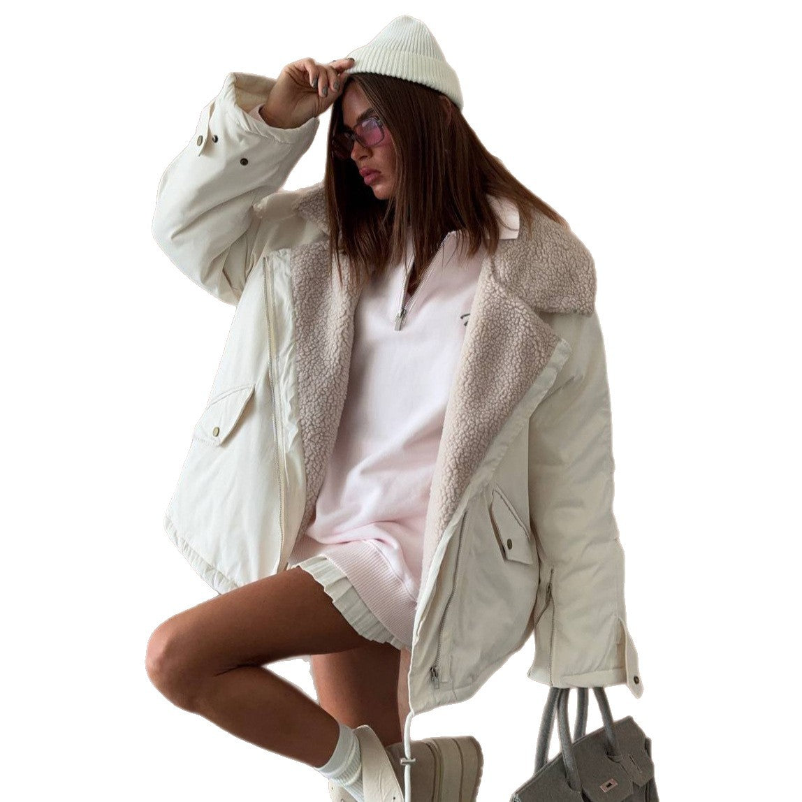 Women's Polo Collar Loose Warm Tooling Style Jackets