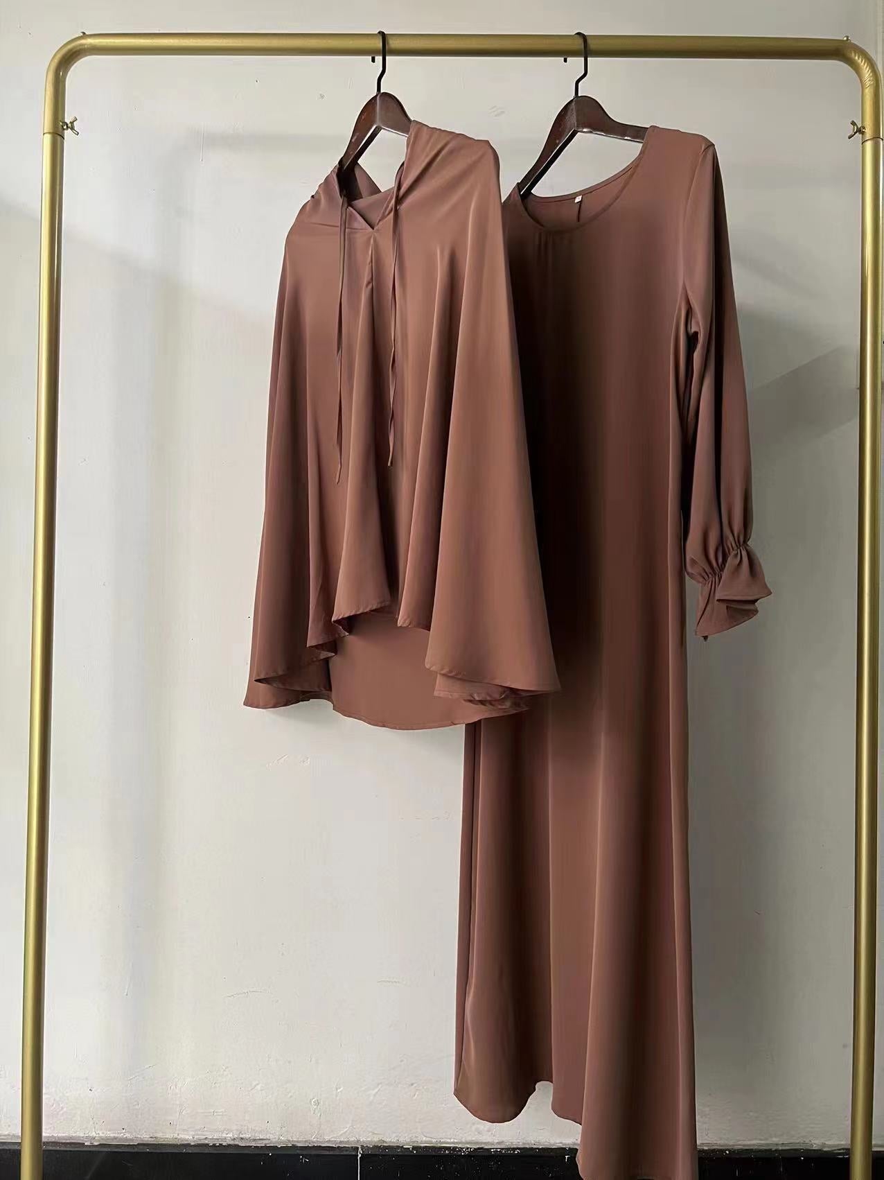 Autumn Pure Color Elegant Two-piece Malay Dresses