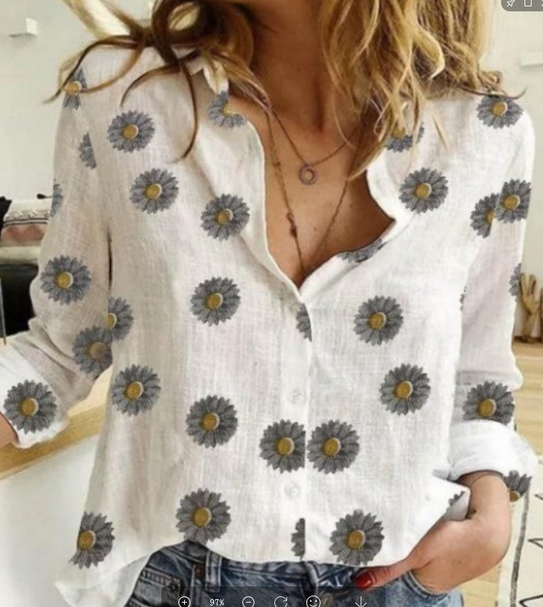 Women's Dot Print Casual Long Sleeve Linen Blouses
