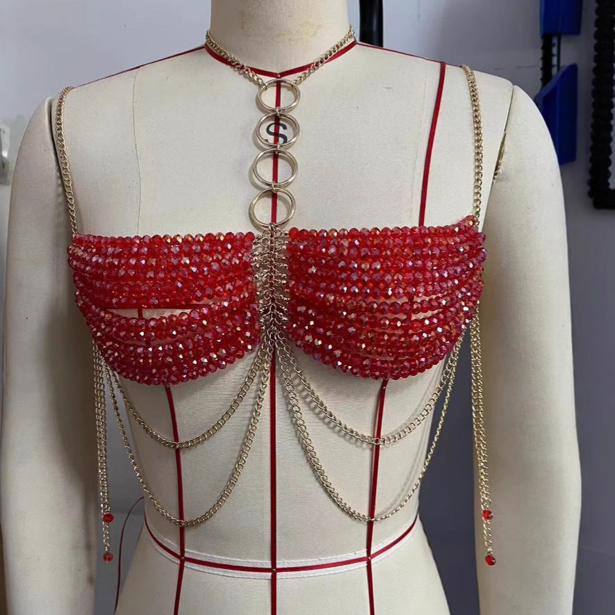 Durable Chest Necklace Pearl Body Chains Tops