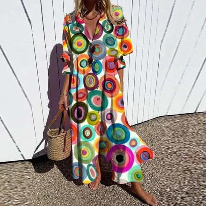Women's Pleated Print Temperament Commute Dress Dresses