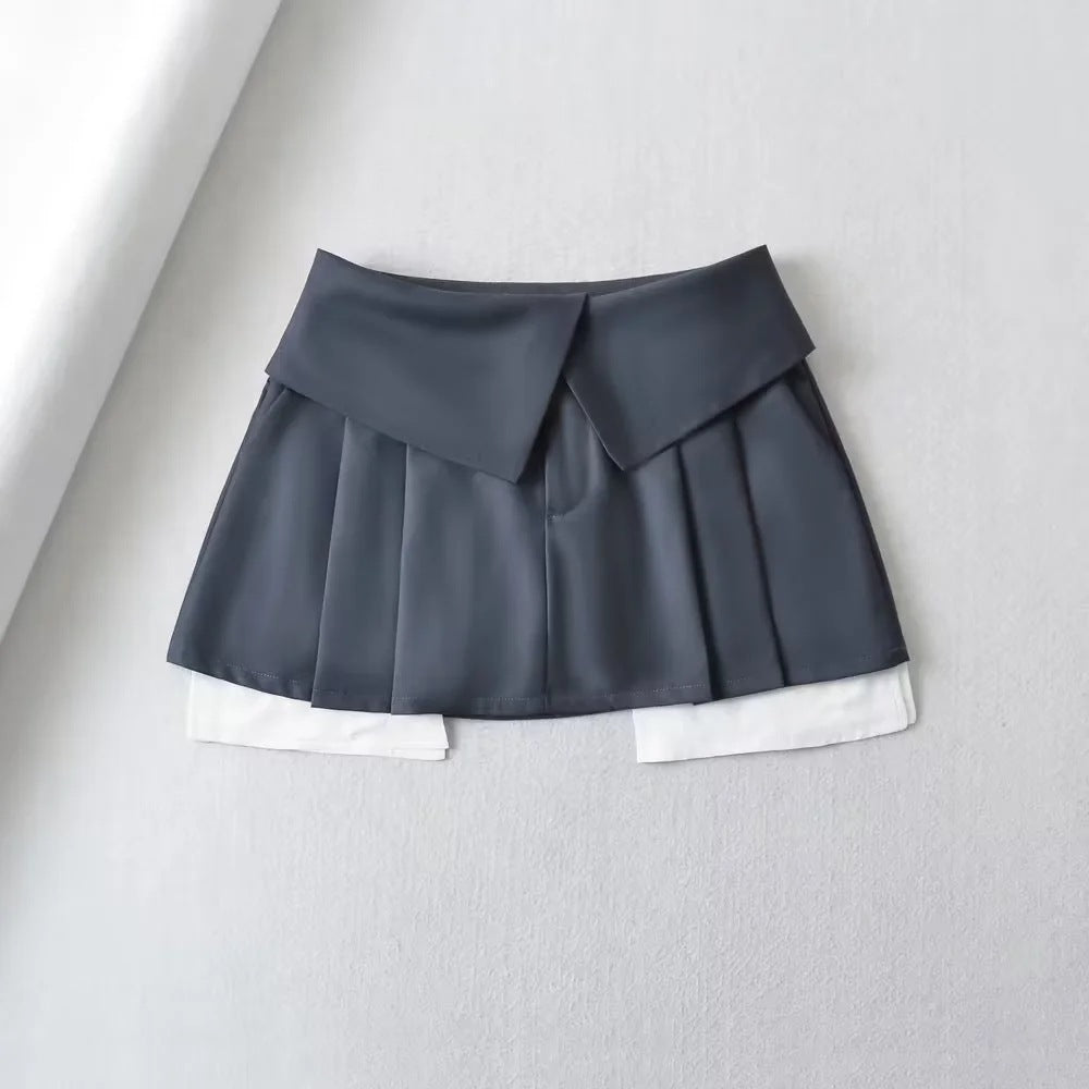 Women's Preppy Style Flip Waist Folding High Skirts