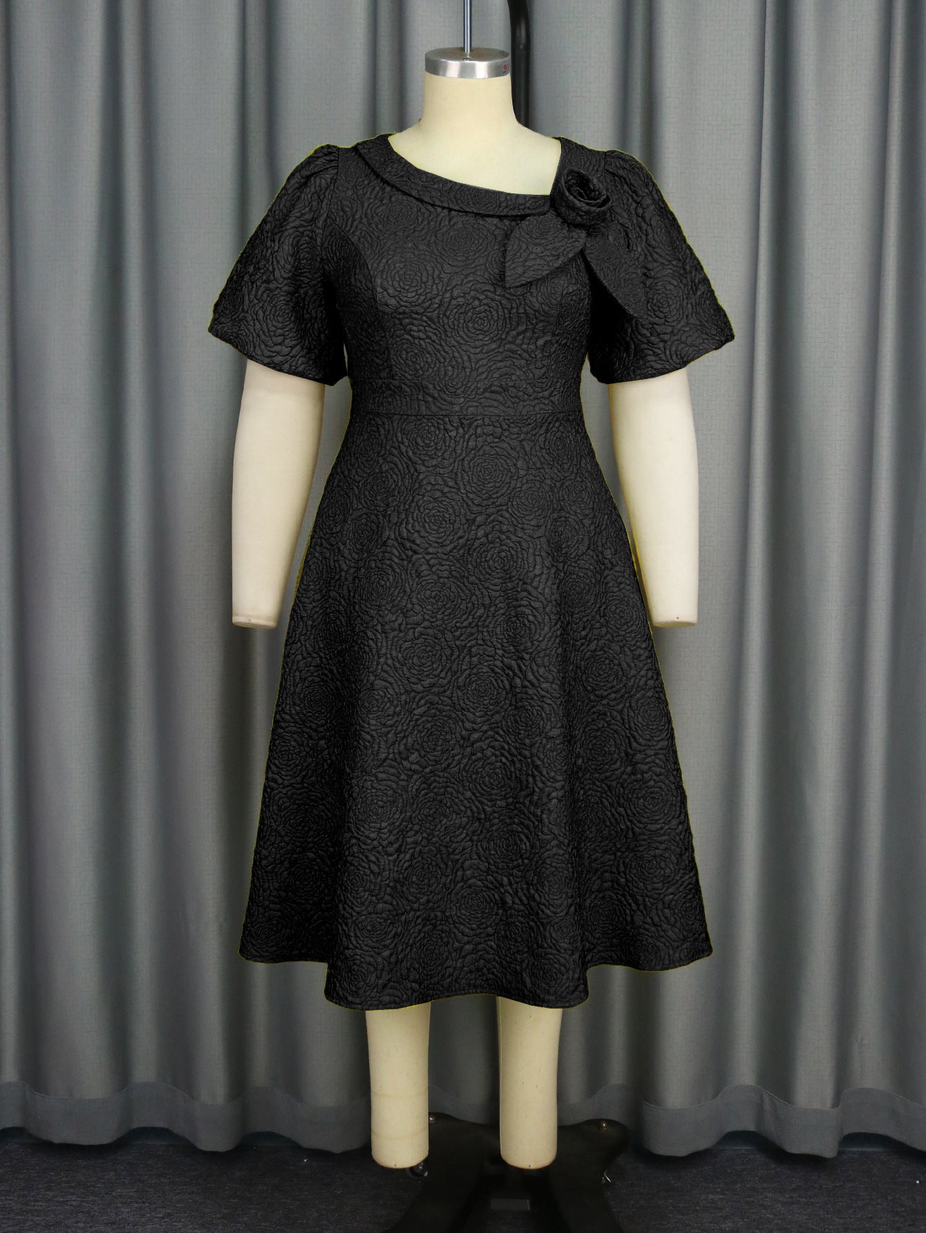Jacquard Fabric Flowers Dress African A- Dresses