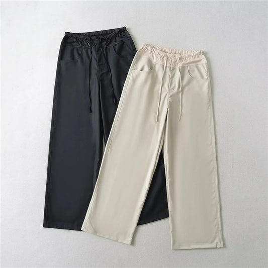 Women's Stitching Low Waist Loose Straight Trousers Pants