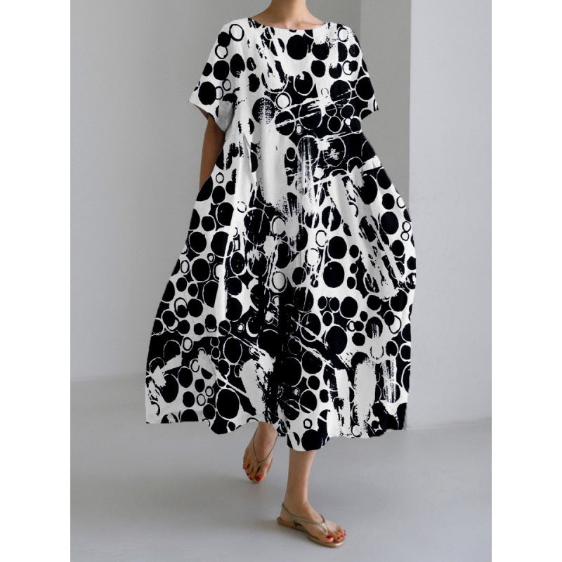 Women's Round Neck Fashion High-grade Short-sleeved Printed Dresses