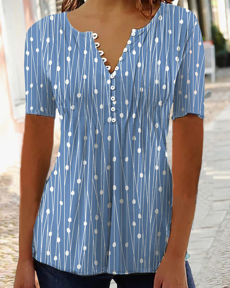 Classy Trendy Printed Short-sleeved Shirt Bottoming Blouses