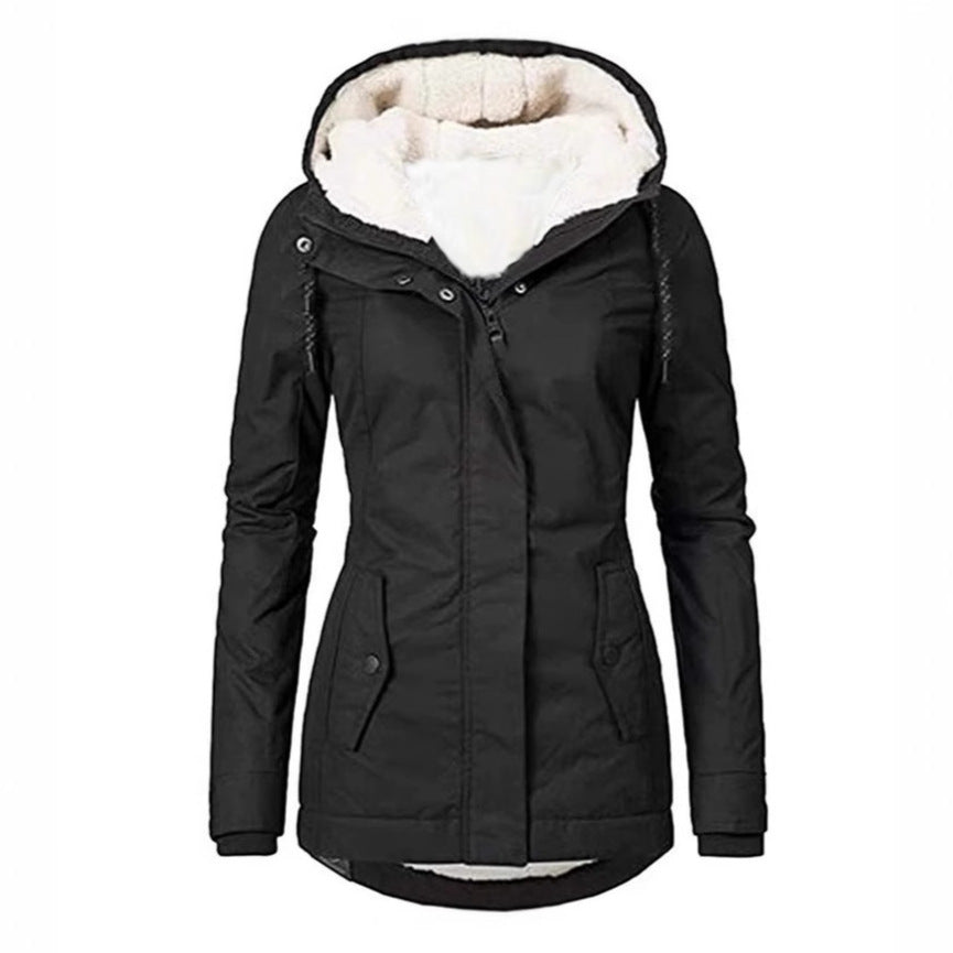 Women's Solid Color Mid-length Commuter Fleece Padded Coats