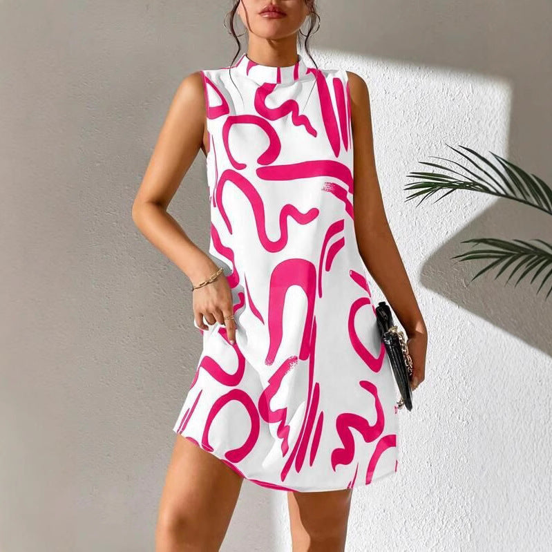 Women's Summer Printed Stand Collar Dress Dresses