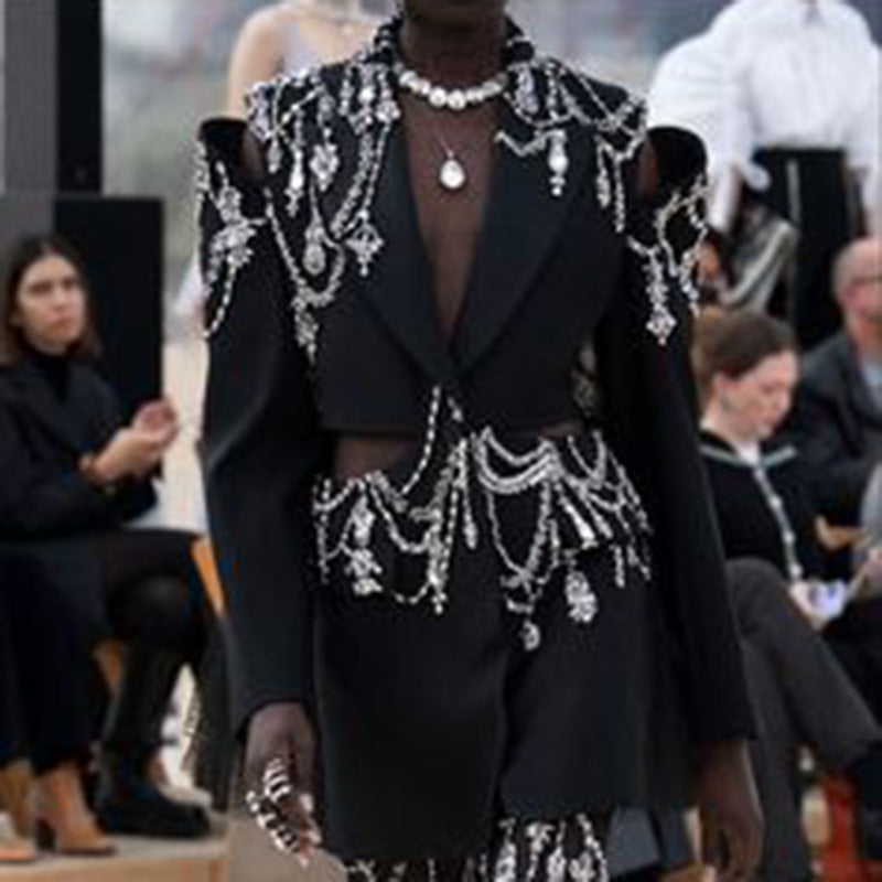 Women's Catwalk Autumn Fashion High Sense Rhinestone Blazers