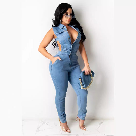 Women's Wear Fashionable Denim Slim Fit Bodysuit Jeans