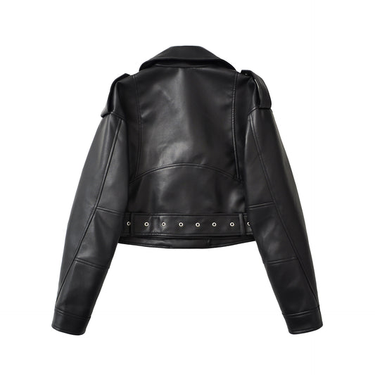Women's Retro Cropped Leather Design Loose-fitting Jackets