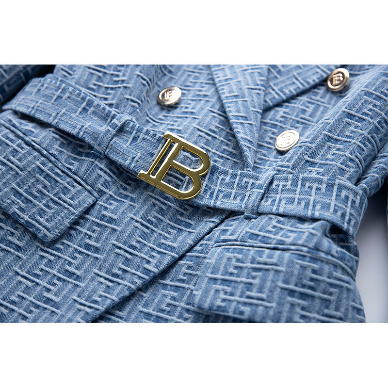 Women's Small Intellectual Padded Shoulder Elegant Denim Blazers