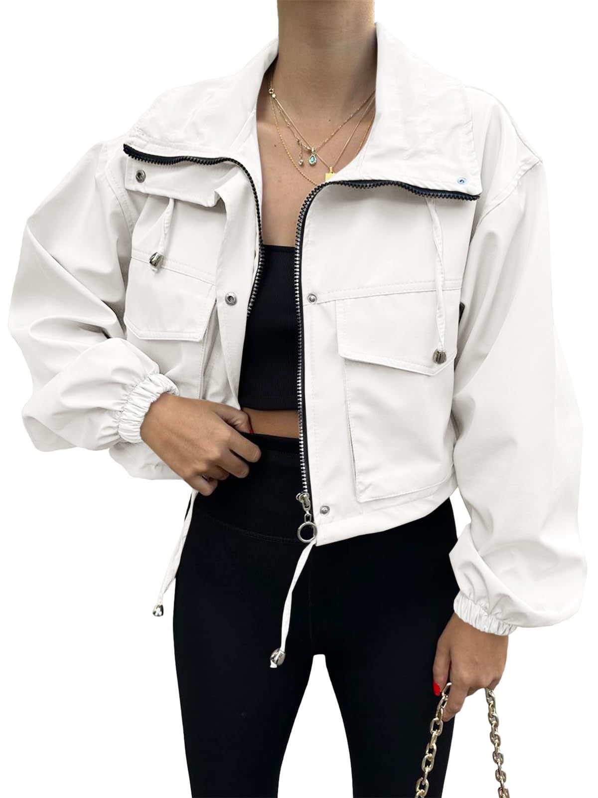 Women's Autumn Solid Color Zipper Windbreaker Jackets