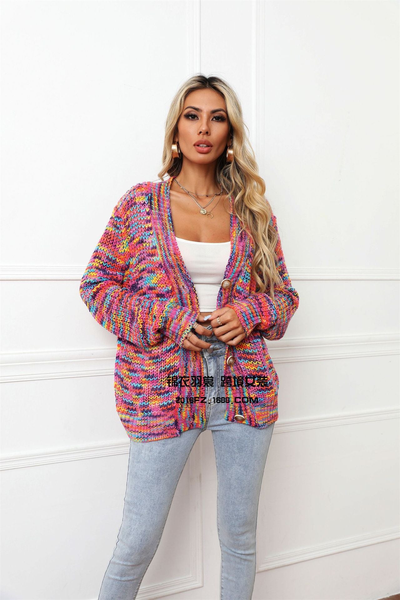 Winter Rainbow Mixed Color Festival Dyed Knitted Women's Sweater