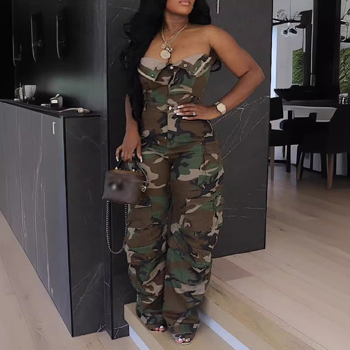 Sexy Single-breasted Bandeau High Waist One-piece Jeans