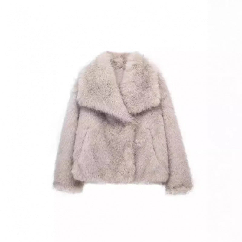 Women's Lamb Wool Black Fur Imitation Leather Coats