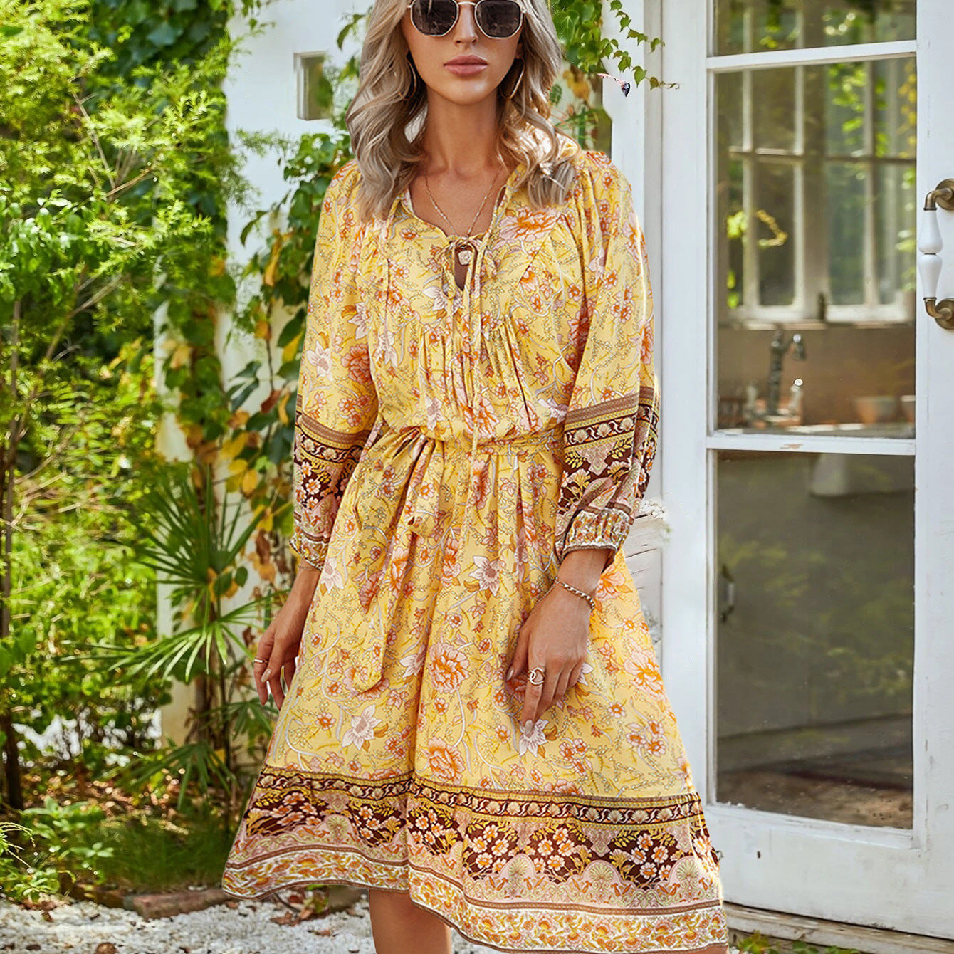 Women's Rayon Lace Printing Bohemian Dress Dresses