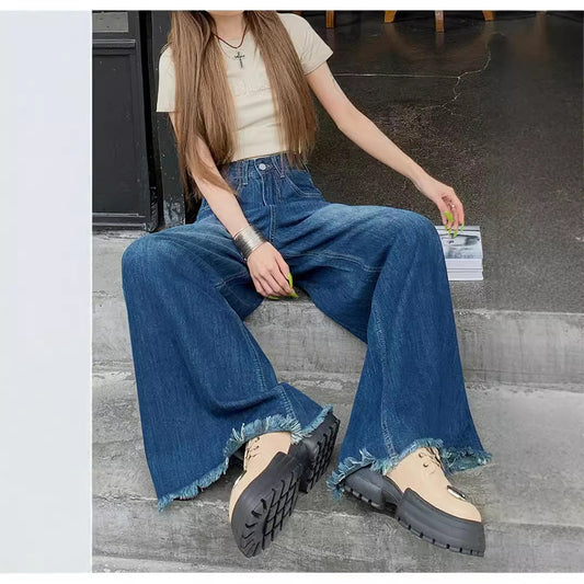 Wide Leg Elephant Loose Trousers Raw Jeans