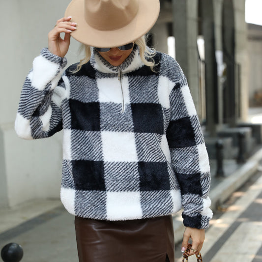 Women's Flash Veet Long Sleeve Pullover Plaid Printed Sweaters