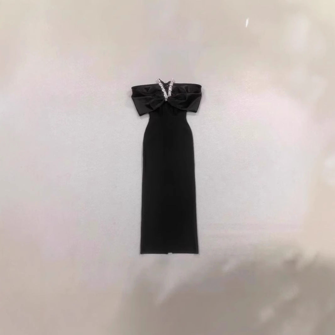 Diamond Band Bow Collar Decorative Slimming Tight Bandage Dresses