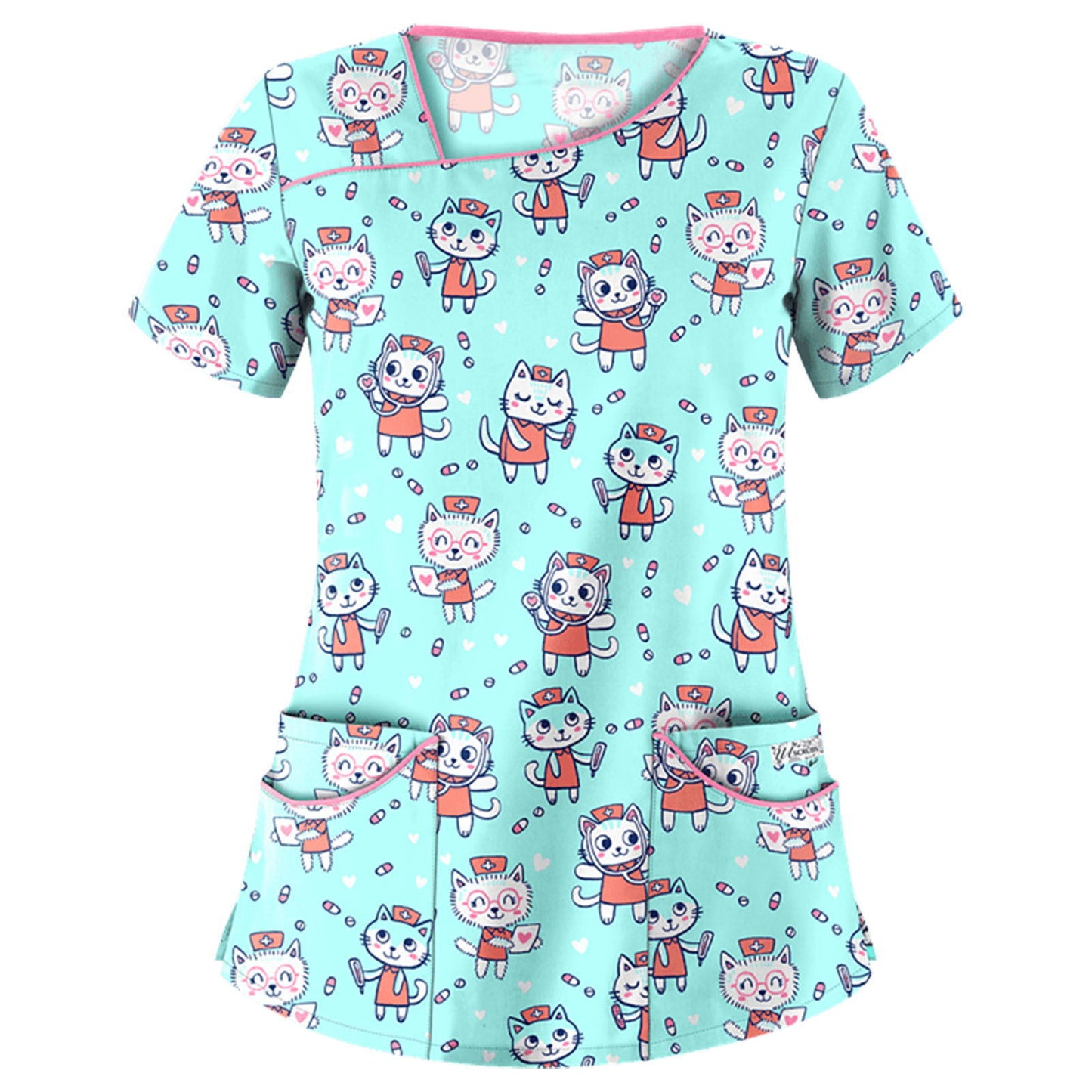 Women's Stylish Printed Sleeve Pocket T-shirt Blouses
