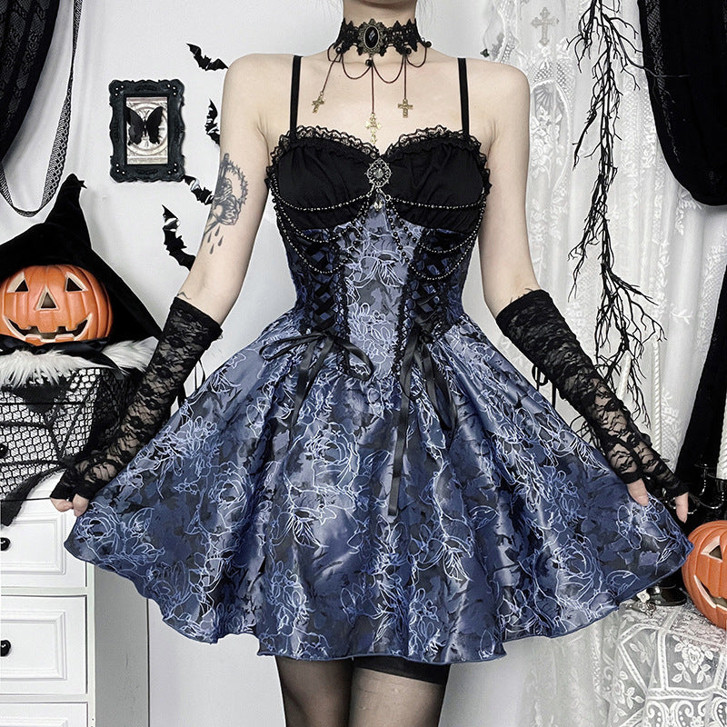 Women's Autumn Halloween Dark Style Sexy Two-color Jacquard Dresses