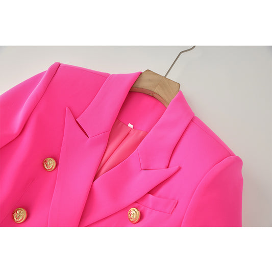 Rose Red Metal Buckle Long Sleeve Suits