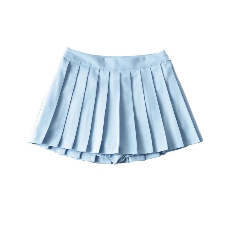 Women's Color High Waist Pleated Summer Front Skirts