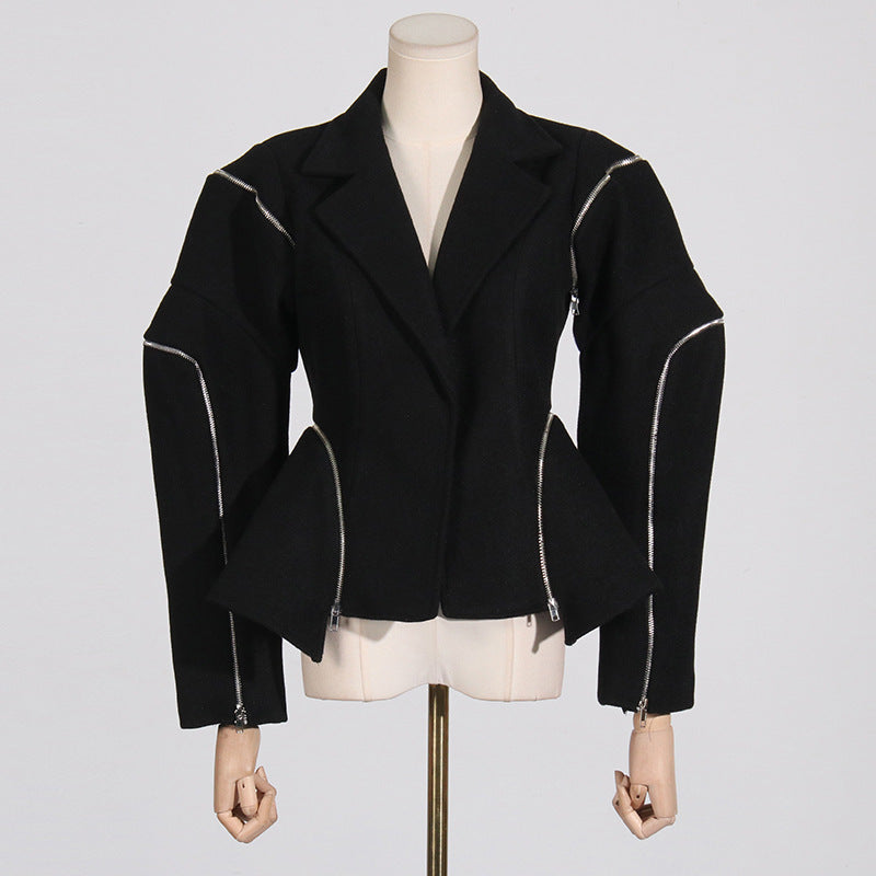 Women's Personality Trendy Style Zipper Design Irregular Blazers