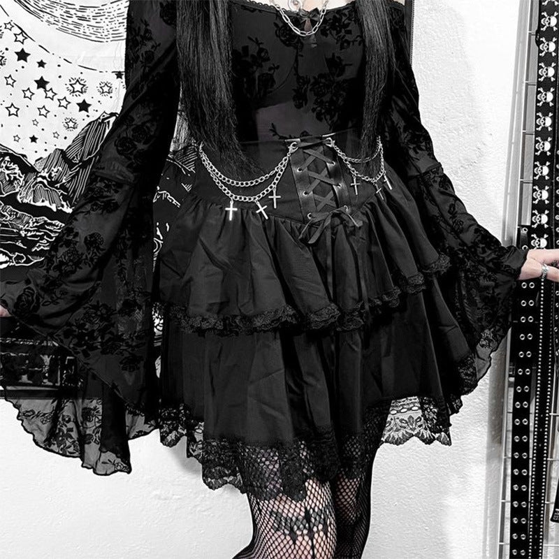 Women's Halloween Autumn High Waist Strap Cross Skirts