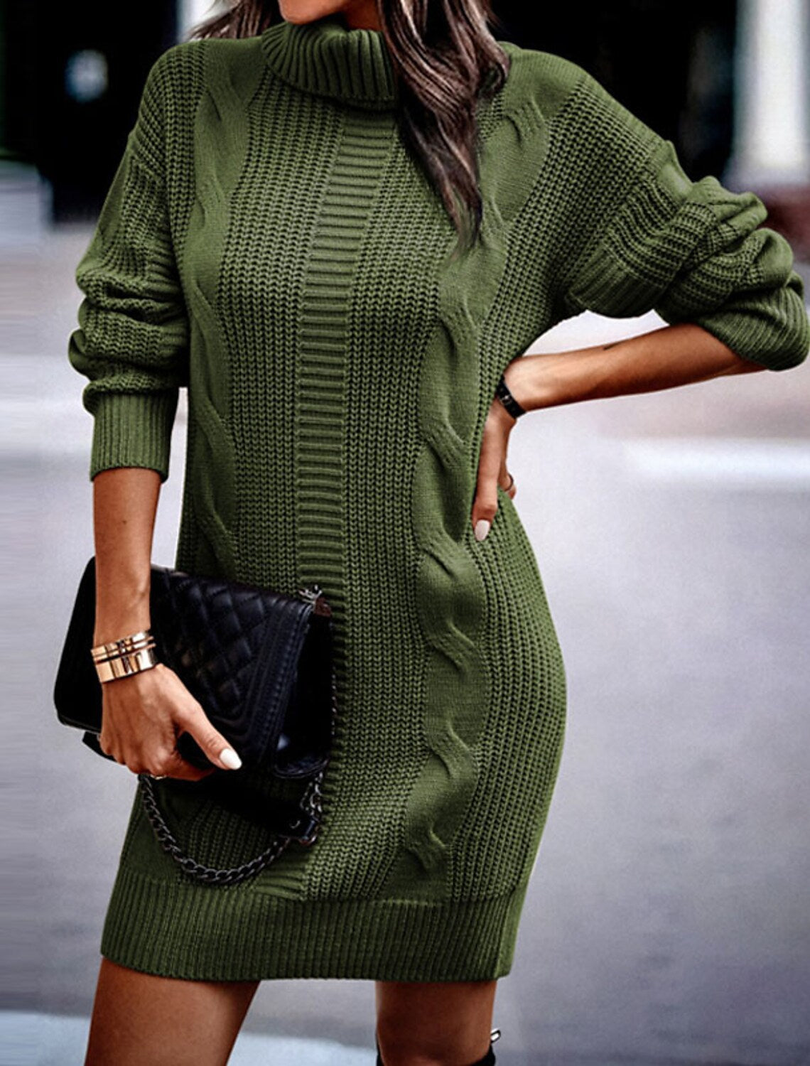 Women's Fashion Mid-length Turtleneck Long Sleeve Twisted Sweaters