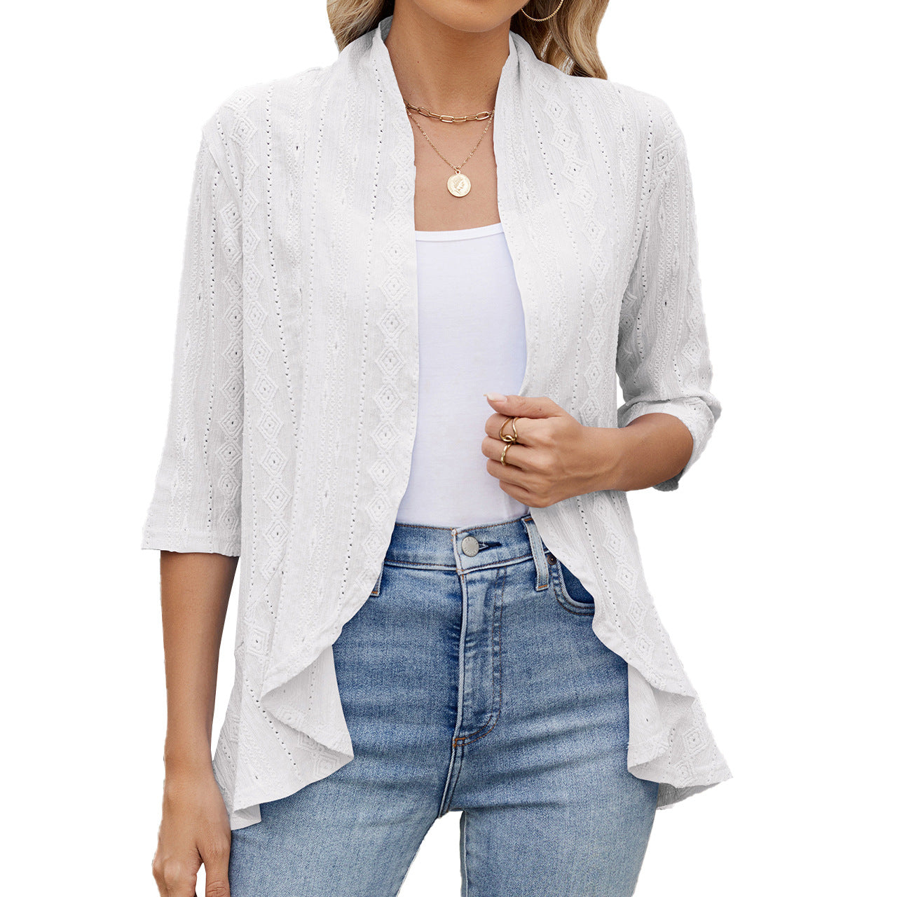 Women's Solid Color Three-quarter Sleeve Ruffle Coats