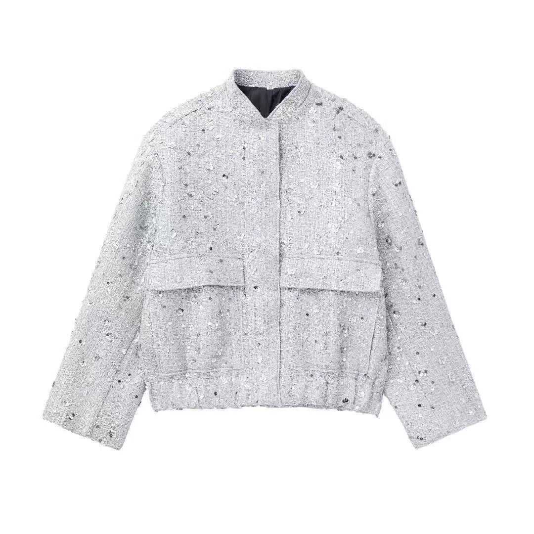 Women's Street Fashion Personalized Golden Beads Decoration Jackets