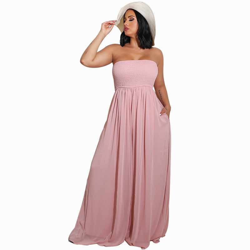 Women's Blue Wide Leg Leisure Chiffon High Pants