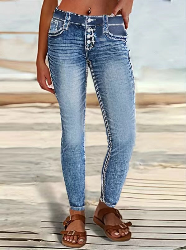 Women's Stretch Slimming Versatile Embroidered Skinny Jeans