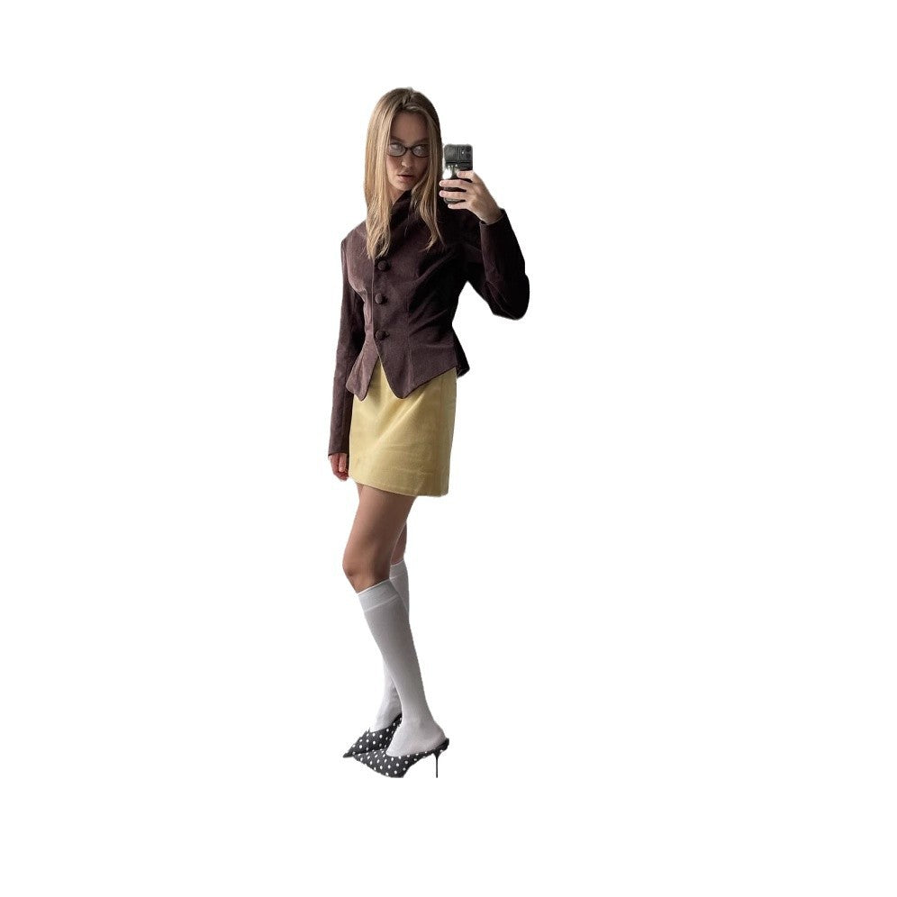 Women's Casual Retro Stand Collar Button Jackets