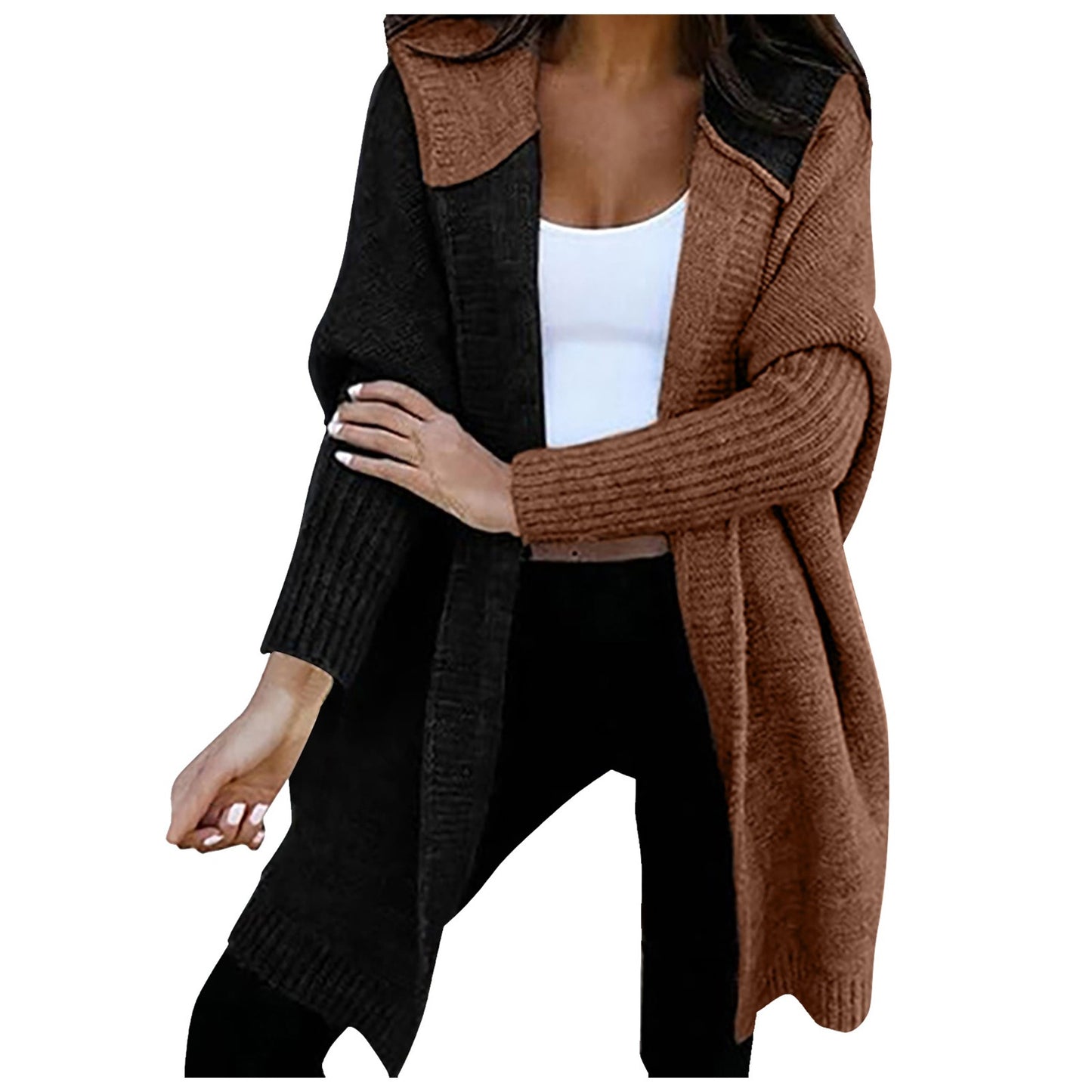 Women's Color Matching Hooded Knit Large Version Sweaters