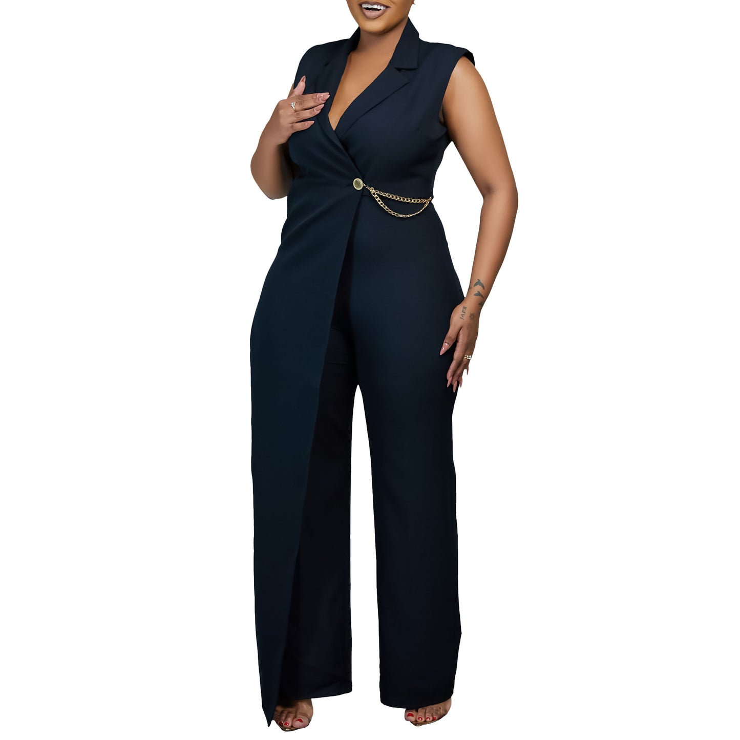 Women's Summer Sleeveless Collar Elegant Fashion Solid Pants