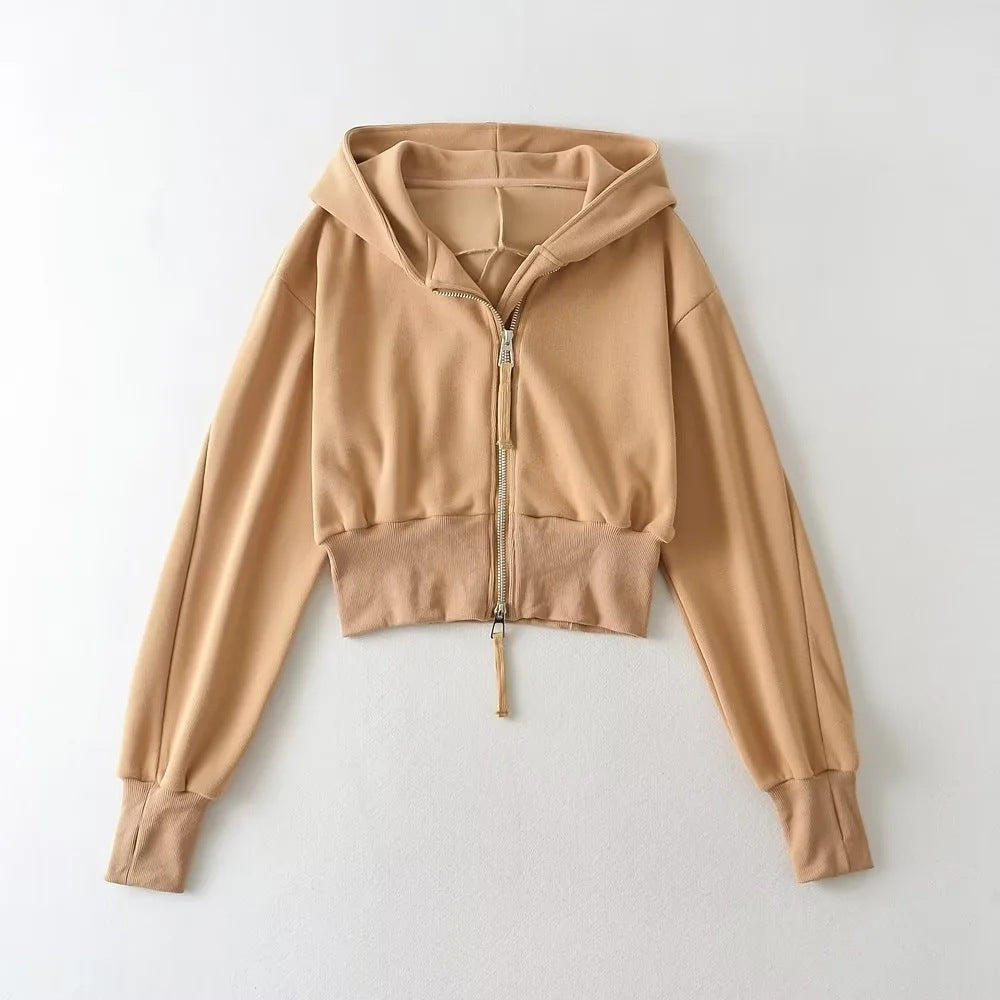 Women's Spring Double Zipper Stitching Hooded High Sweaters