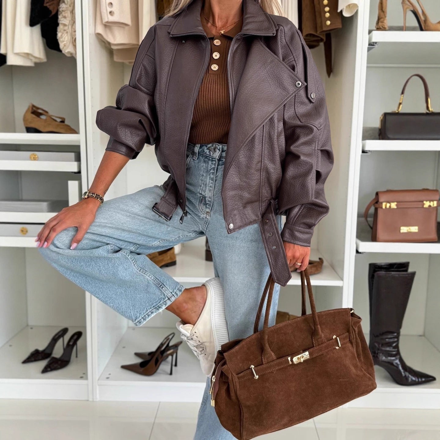 Women's New Russian Leather Vintage Zipper Jackets