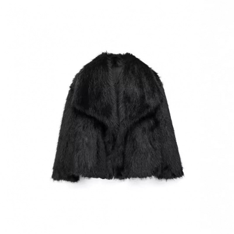 Women's Lamb Wool Black Fur Imitation Leather Coats