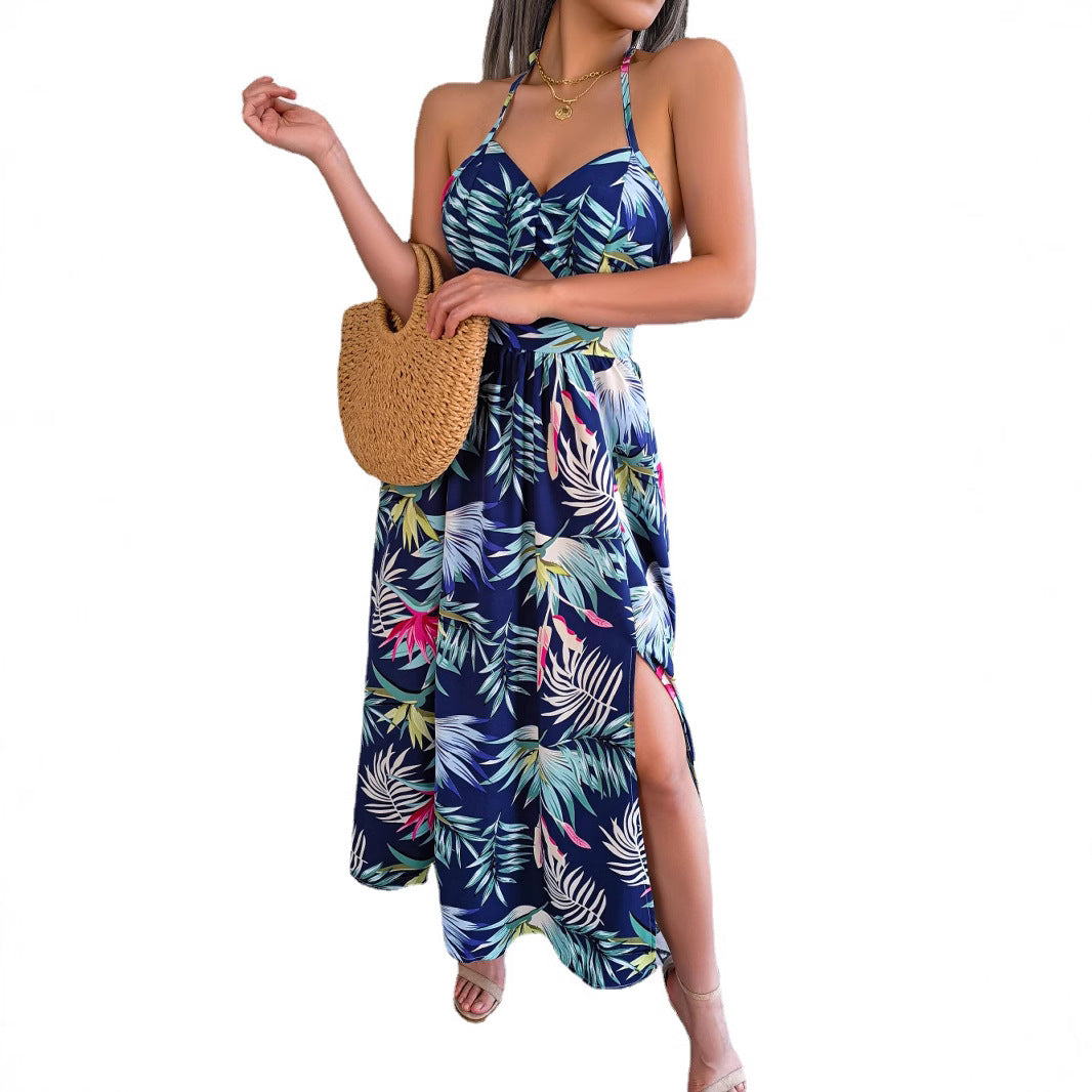 Women's Flower Sleeveless Cutout Sling Long Dress Dresses